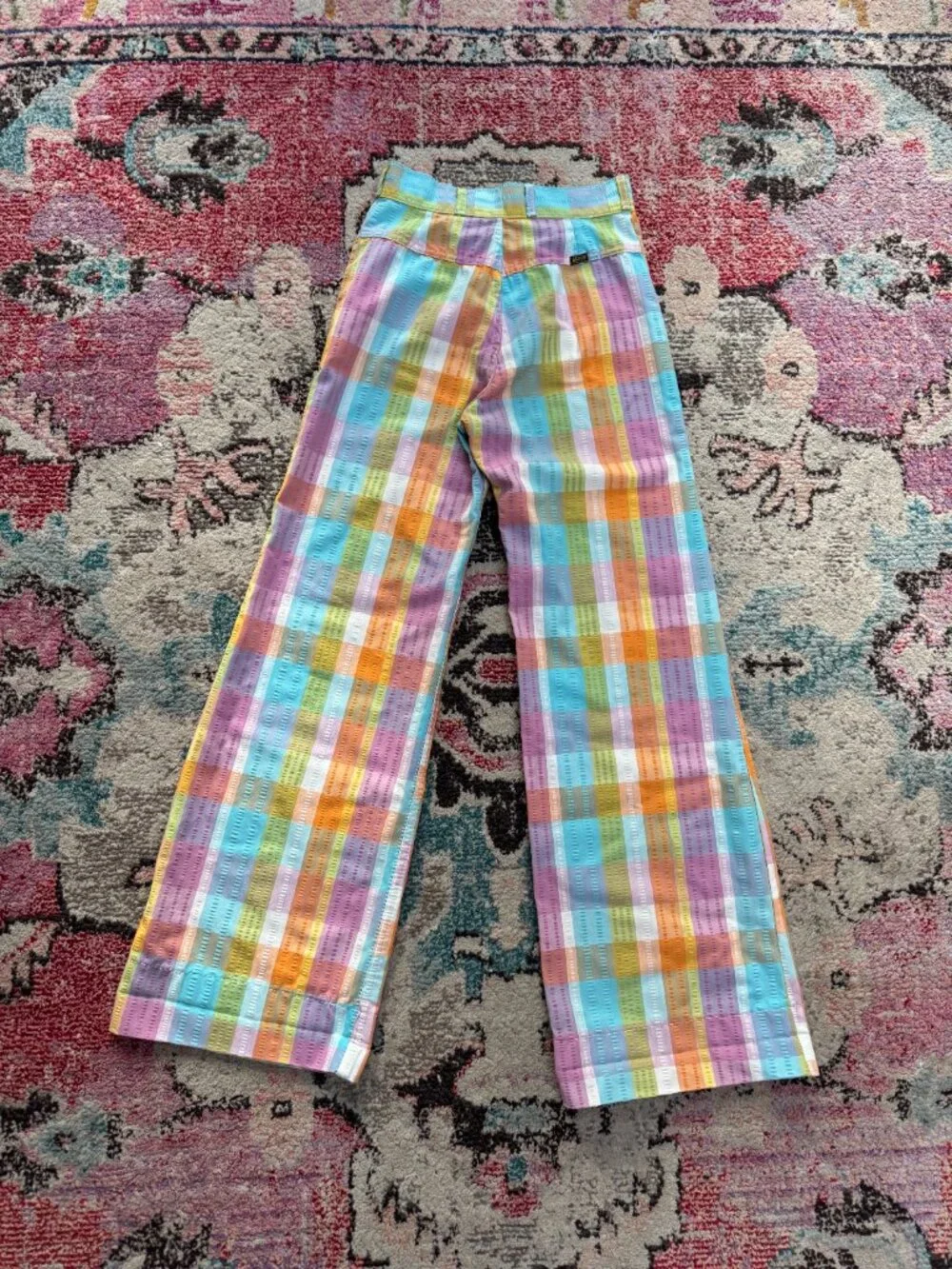 RARE Vintage 70s Maverick Plaid Bell Bottom Flare Wide Leg Pants Size 27 - Picture 2 of 8